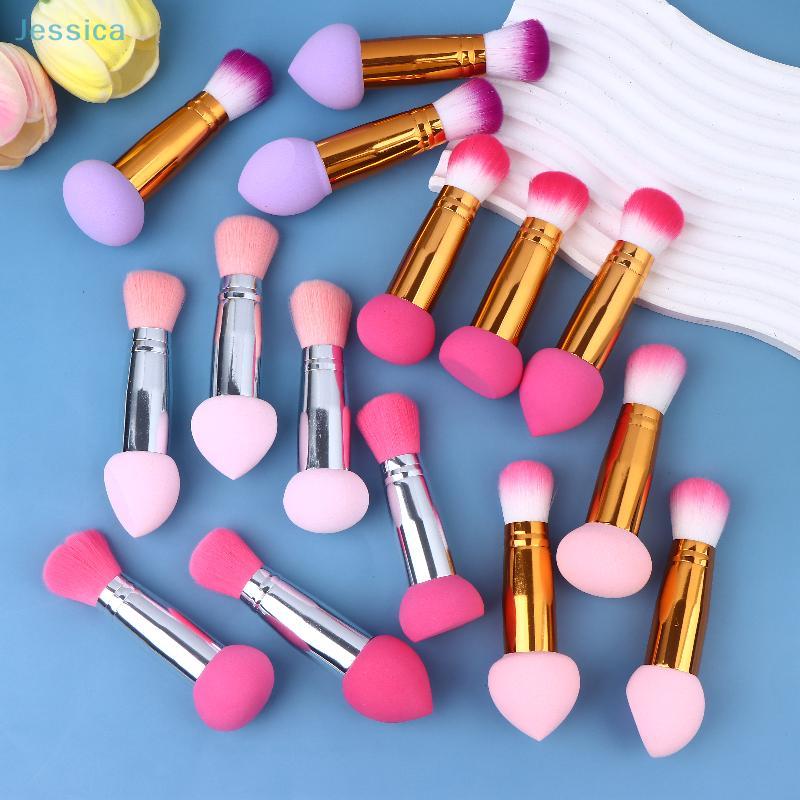 2-in-1 Multi-Purpose Makeup Tool Double-Ended Beauty Sponge & Blush Brush For Foundation, Powder & Blush