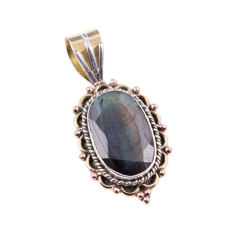 Подвеска из натурального лабрадорита из стерлингового серебра 925 пробы в двухцветном исполнении 1,5 дюйма n2C25