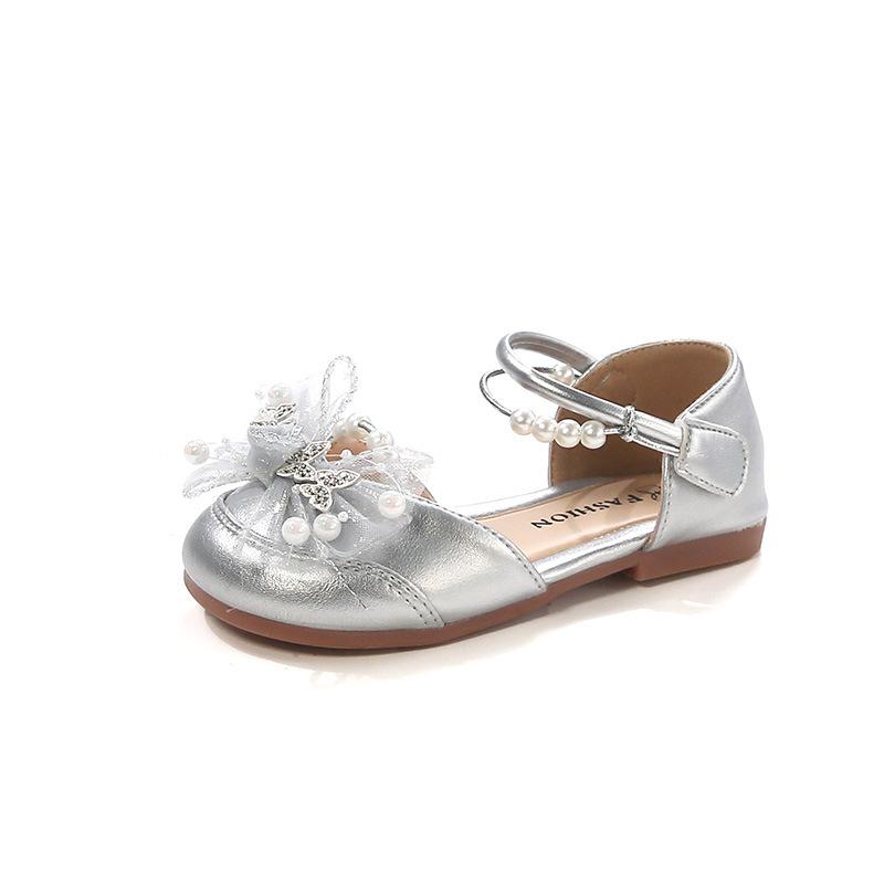 Girls Half Sandals Mesh Lace Bows Sweet Butterfly Kids Dance Shoes Wedding Ins Trendy 2025 Summer Girls Princess Shoes Pearls