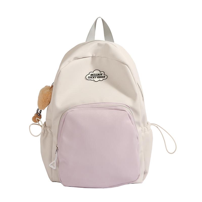 Schoolbag Japanese ins style schoolbag girl backpack high value solid color simple contrasting color casual college student class backpack