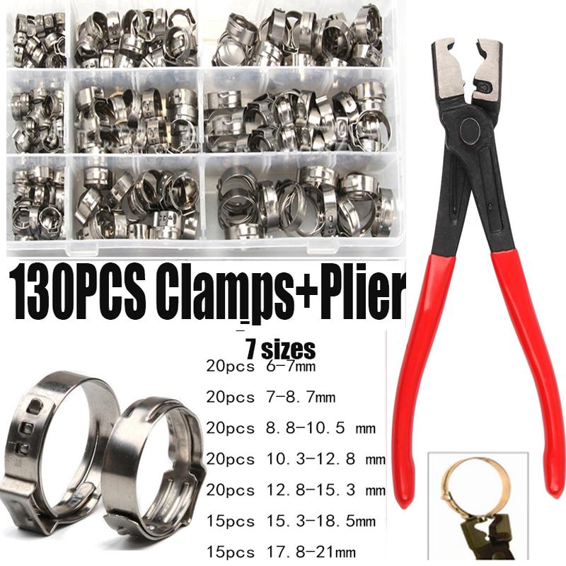 130/80/45pcs 304 Stainless Steel Hose Clamps 5.8-23.5mm Spring Clamps Fuel Water Hose Pipe Clamps Clips  +1PCS Pliers Tool