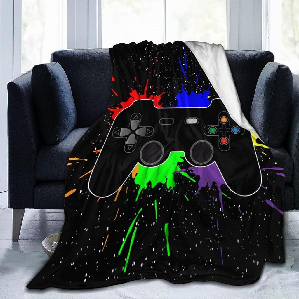Gamer Fleece Throw Blanket For Bed Sofa Couch,Game Gamepad Flannel Fuzzy Blanket, Modern Game Controller Bed Blanket Room Decor
