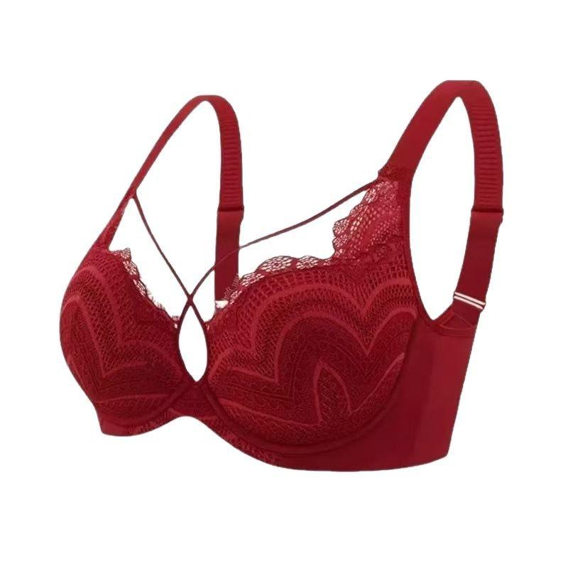 French Sexy Lace Underwear Women's Soft Steel Ring Upper Support Secondary Breasts Gathered Anti-sagging Large Size Adjustment Bra Cover