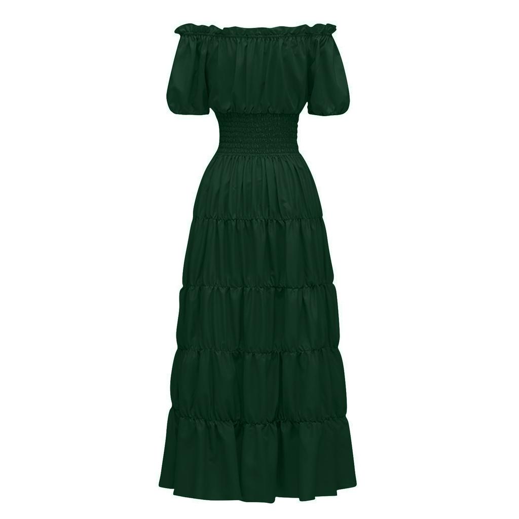 Dress For Women Stage Costume Halloween COS  Retro Solid Color Waistband Dress Party Evening Night Long Dress