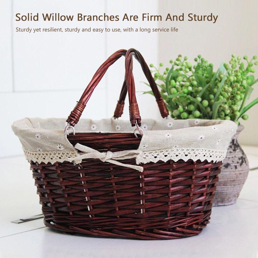 Multoclor Wicker Picnic Basket with Handle Large Capacity Wicker Woven Basket Weaving Design Handicraft Storage Basket Fruit