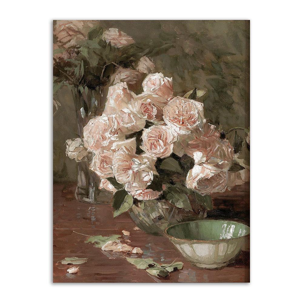 Retro Painting French Flora Vintage Poster and Prints Victorian Still Life Flower Rose Canvas Painting Decoraiton Living Room