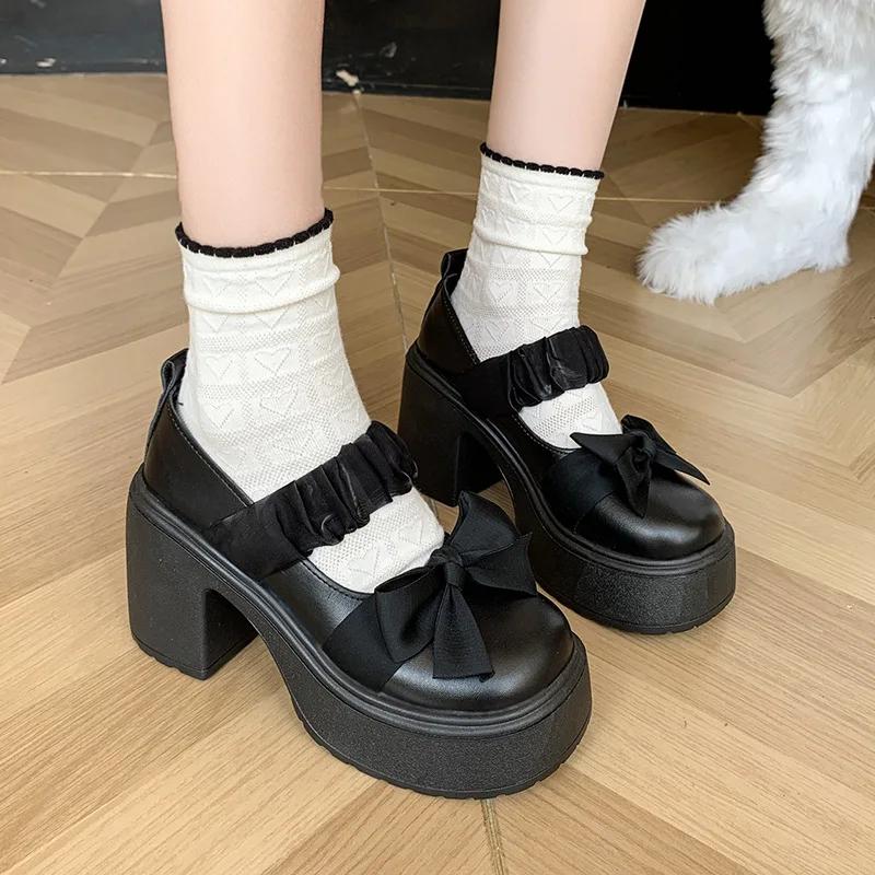 

Модные женские туфли-лодочки с круглым носком, на блочном каблуке, обувь Лолиты, удобные женские туфли Мэри Джейн, ретро лоферы, слипоны, Zapatos Para Mujeres 35