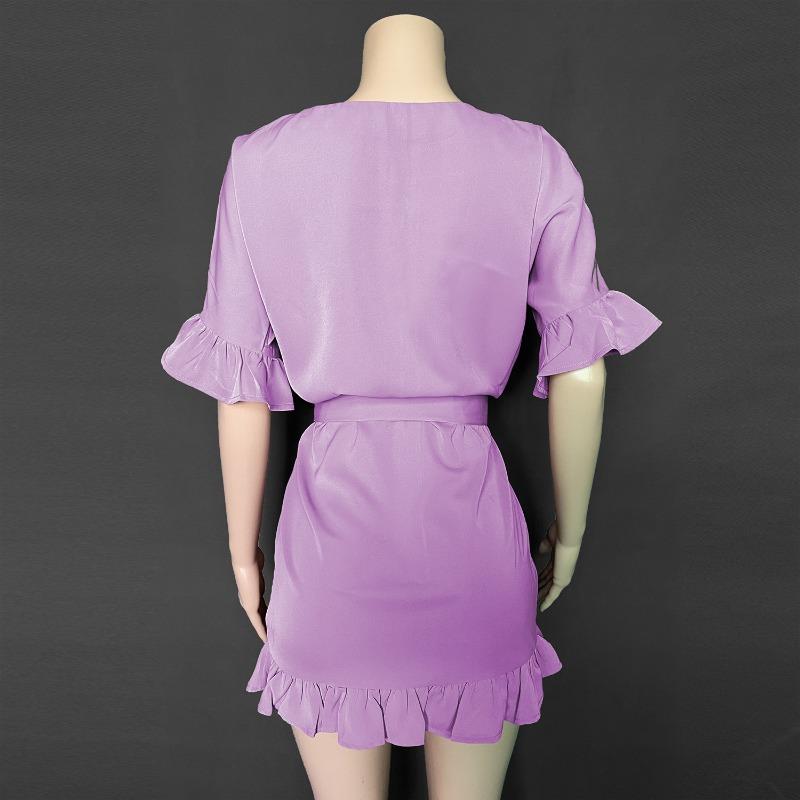 Rochii Casual de Vară în Culoare Solidă cu Mânecă Scurtă și Volane în Talie