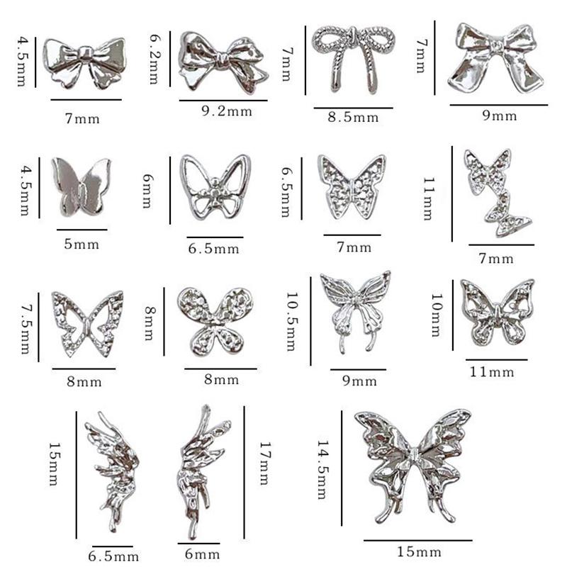 10Pcs/Bag Butterfly Shaped Nail  Nail Charm Silver Alloy Nail Pearl Jewelry Accessories Nail Supplies