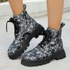 Fashion Autumn/Winter New Platform Modern Ankle Boot Women Round Toe Printed Lace-up Thick Bottom Motorcycle Boots Gothic Shoes