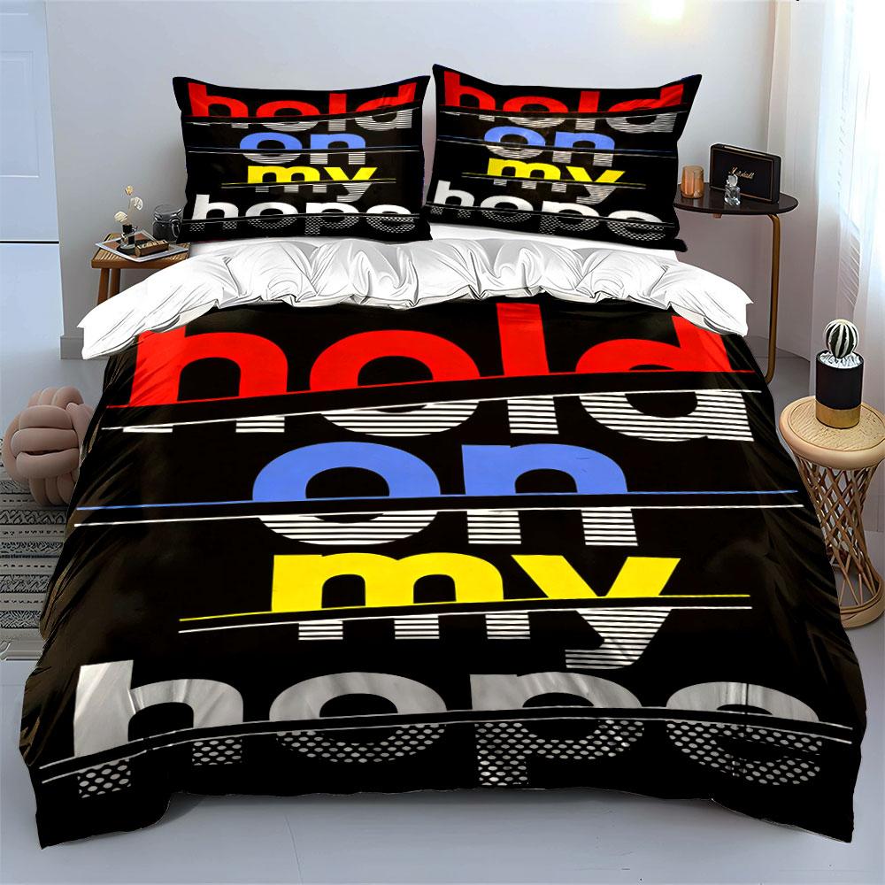 Bold colorful text pattern. Bedding sets Duvet cover sets Duvet covers Pillowcases(1 * Duvet Cover 2 * Pillowcases without duvet insert)