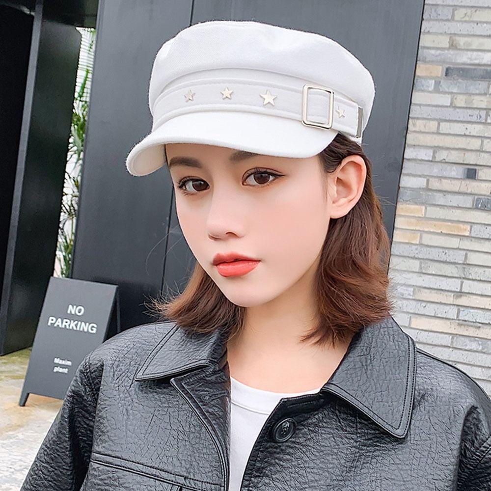 Hat Ladies Korean Style Captain Cap Flat Top Sailor Hat Duck Tongue Cap Newsboy Hat Star Beret