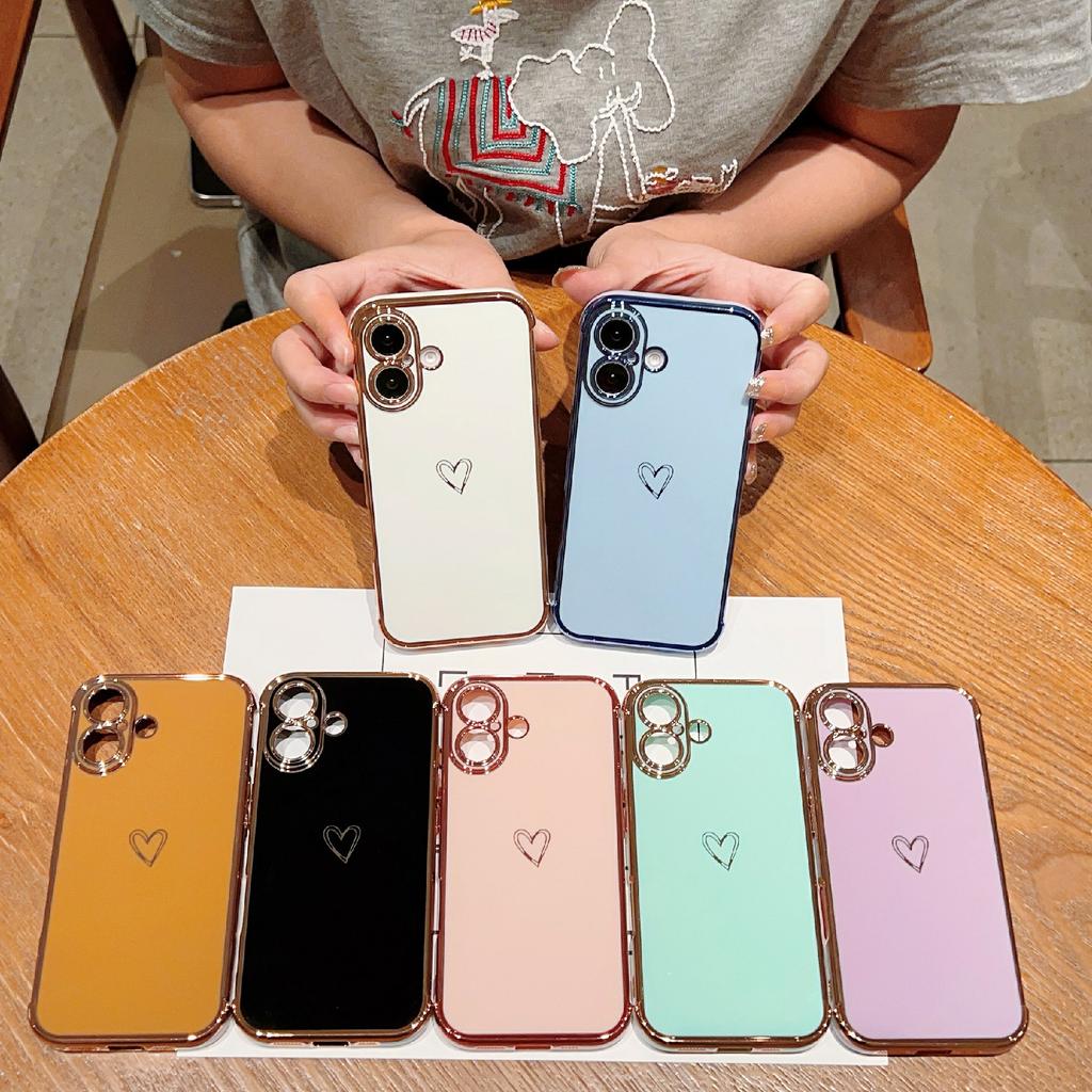 Für iPhone 16 Plus Hülle Liebesherz Muster TPU Handyhülle Galvanisierter Rand