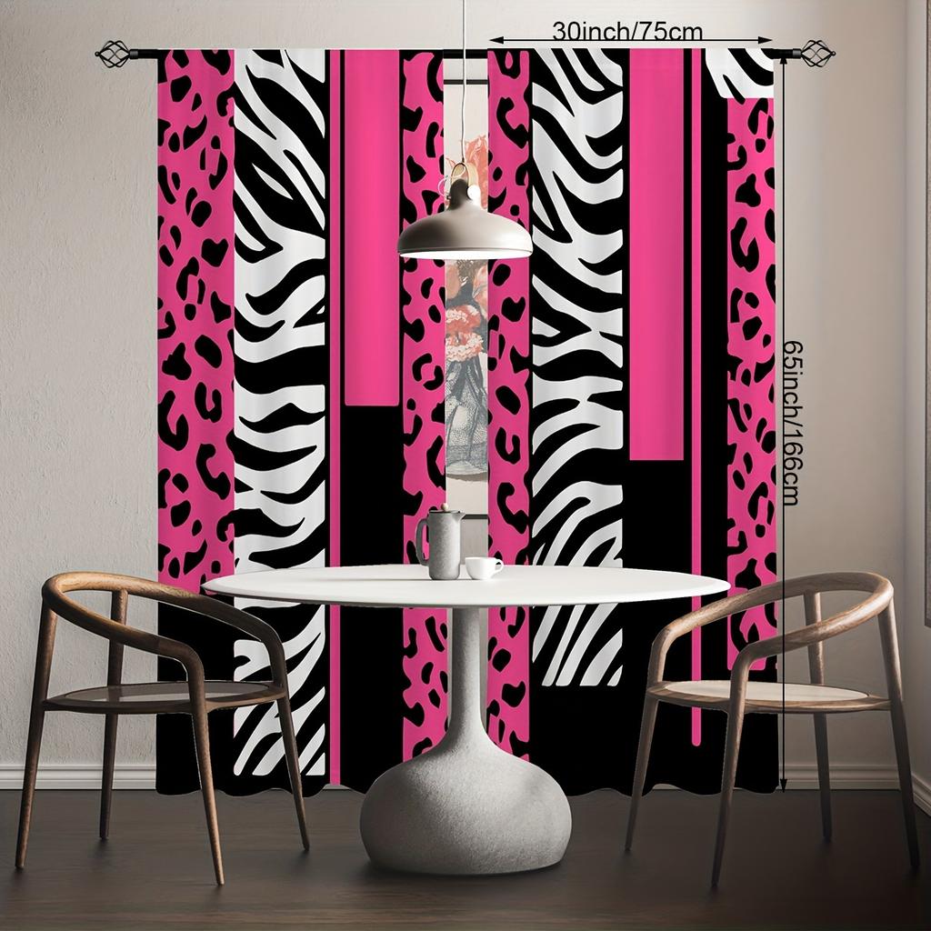Pink Zebra Leopard Print Curtains Vibrant Drapes Easy Hanging Living Room Party Decor Curtain Semi Sheer For Made Of Polyester With Rod Pocket
