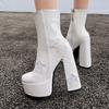 Plus Size Shiny Patent Leather Inlaid with Five-Star Sequin Cloth Super High Platform Women's Short Boots Side Zipper Sweet Boot