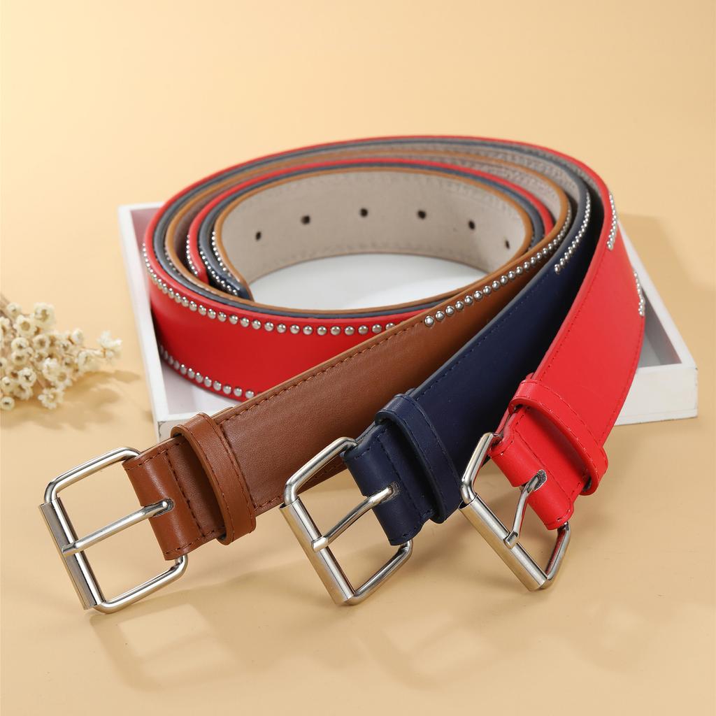 Punk Style Women'S Rivet Pin Buckle Belt Pu Simple Cow Pants Decorative Wide Belt