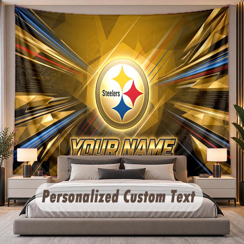 Custom Name Text Tapestry Pittsburgh Steelers Personalized Polyester Wall Tapestry For Bedroom And Room