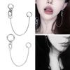 Metal Fake Earrings Lip Ring with Long Chains Non-Piercings Earring Ear Clip