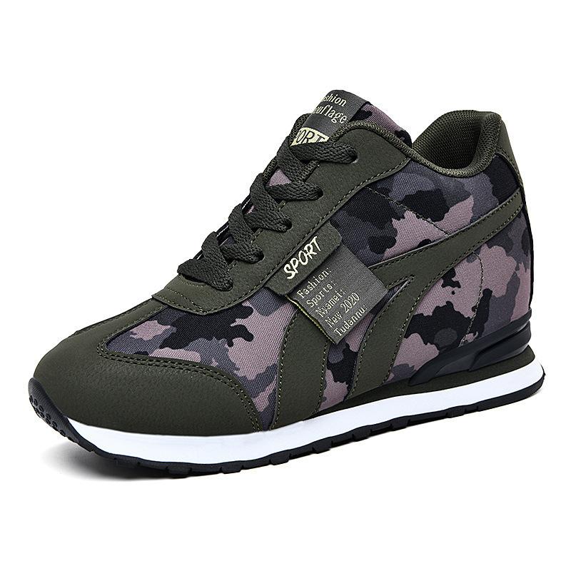 2025 Spring New Korean Version Inner Height Increase Women's Shoes Camouflage Casual Sports Shoes Thick Sole Height Increase Lightweight Student Shoes