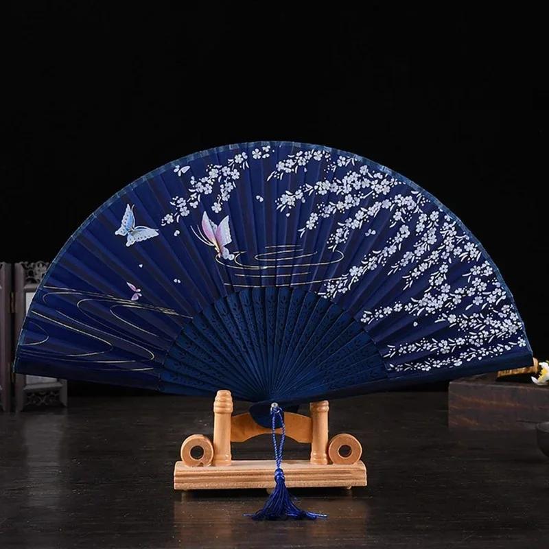 1Pc Folding Fan Bamboo Ancient Fan Handmade Chinese Traditional Decorative Craft Fan for Home Decor