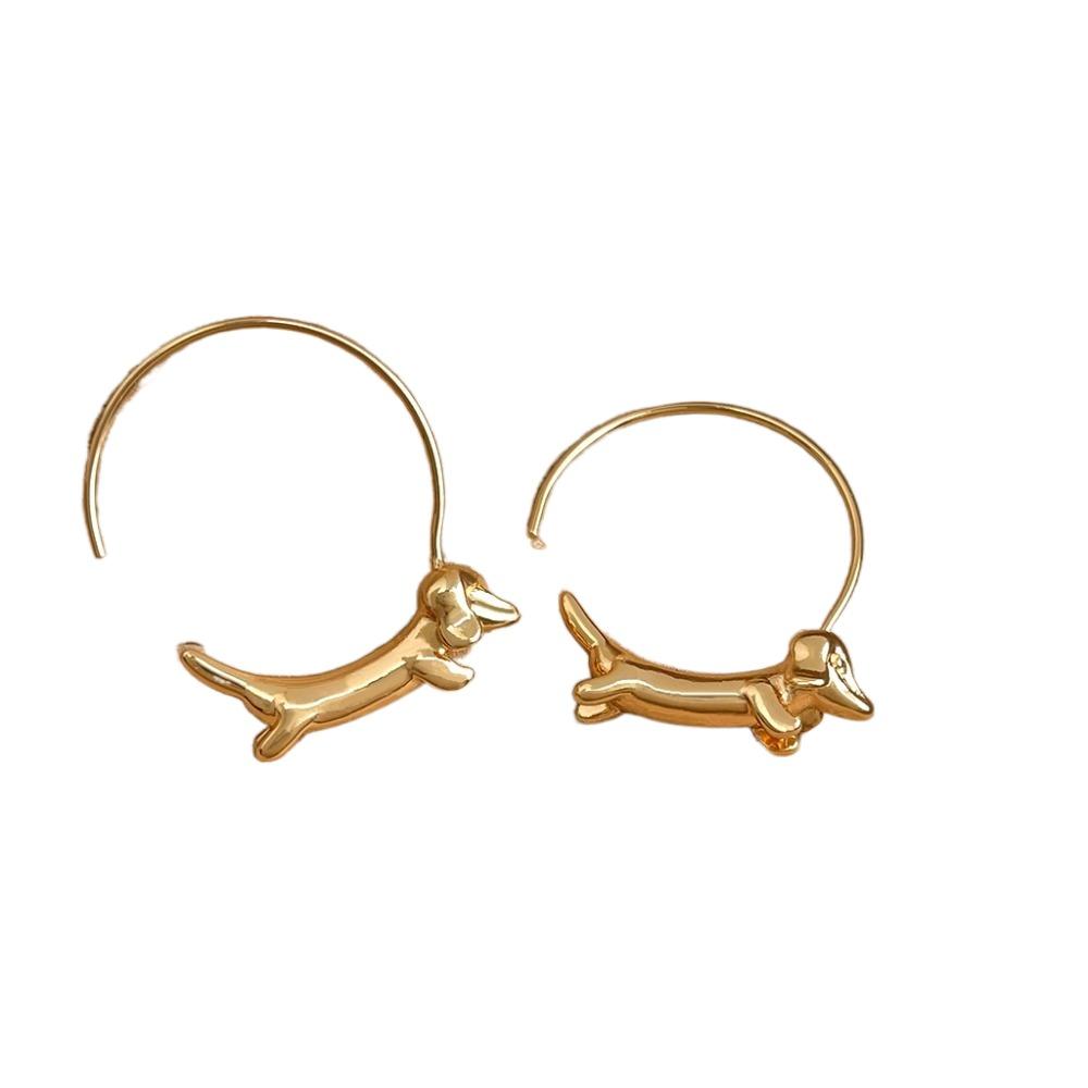 Circular Dachshund Hoop Earrings Unique Women's Ear Jewelry New Sausage Dog Earrings  Ladies