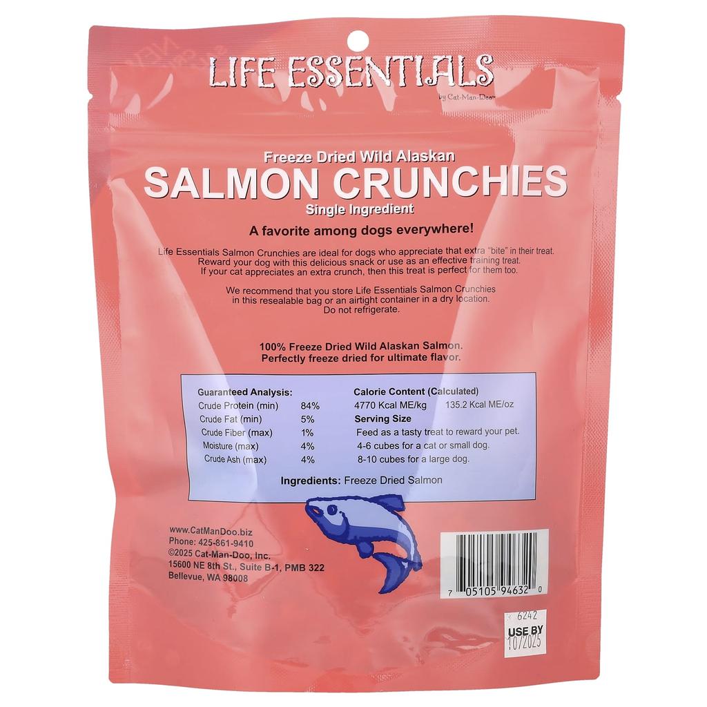 Cat-Man-Doo Life Essentials, Freeze-Dried Wild Alaskan Salmon Crunch, for Dogs, 5 Oz (142 G)