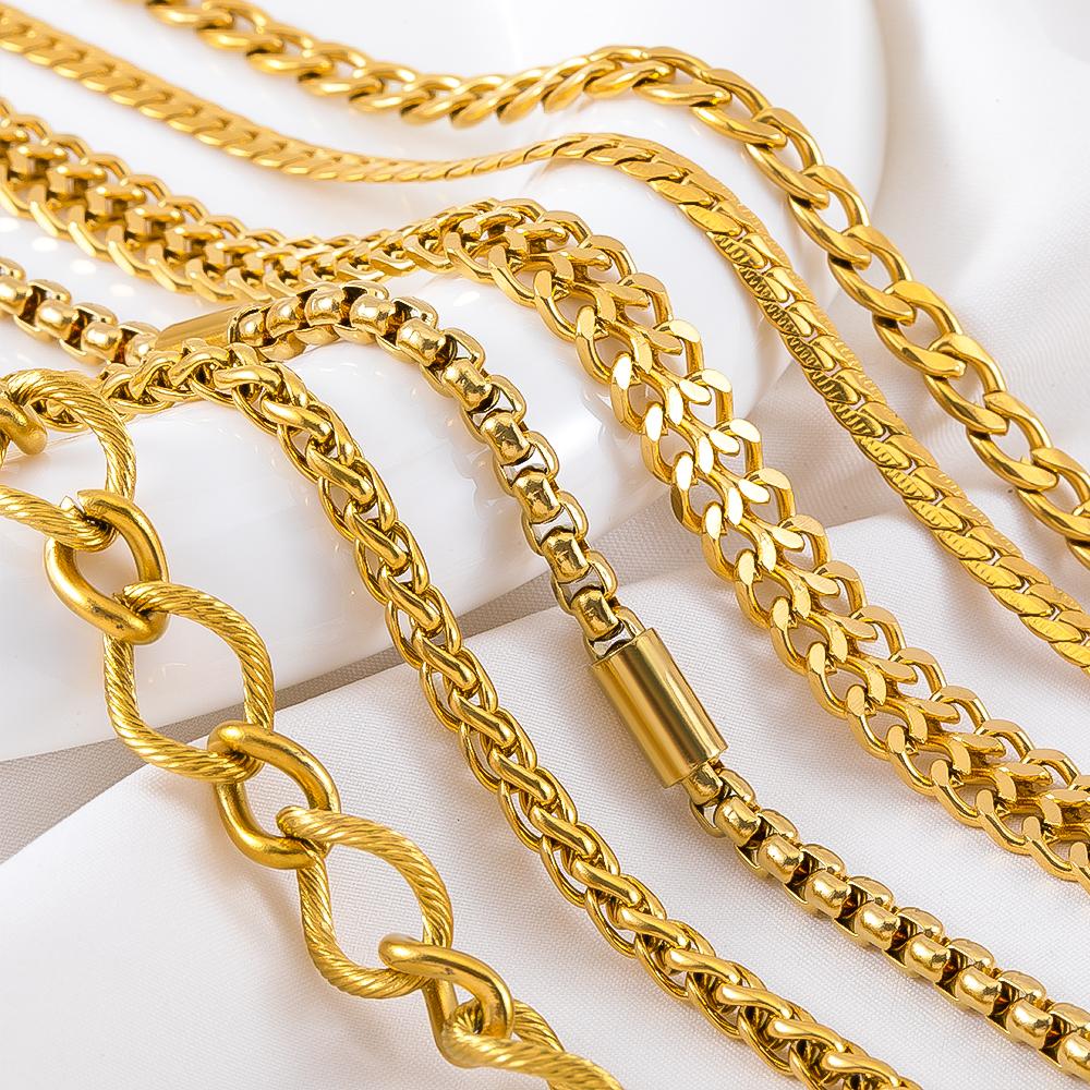 No Fade 0.5M 1M Stainless Steel Gold Plated Punk Cuban Link Chain DIY Chain for Men Choker Women Hip Hop Jewelry Making Supplie