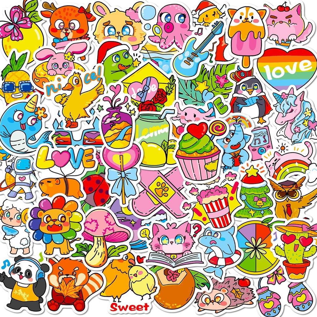 50-300 Cartoon Cute Children's Animals Doodle Stickers Stationery Stickers
