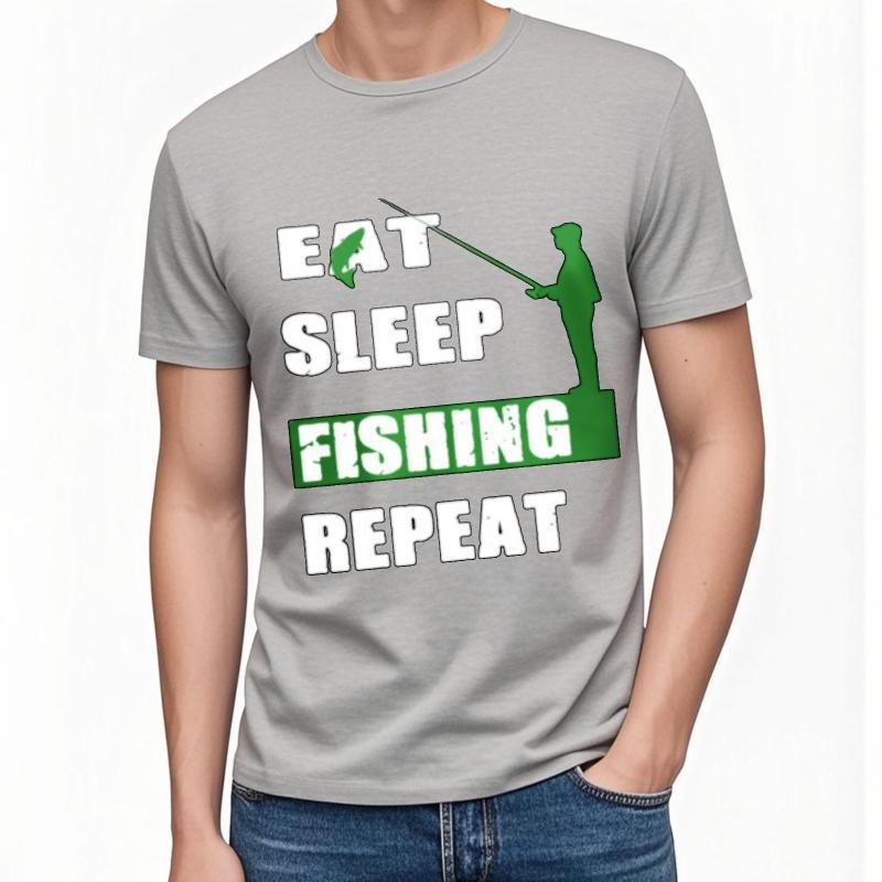 Tshirts For Unisex Breathable For Man Crew Neck Tshirt Casual Eat Sleep Fishing Repeat Retro Man Top Tees Soft Cotton Tee Casual