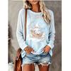 Women Long Sleeve T Shirt Santa Claus Sleigh Reindeer Snow Christmas