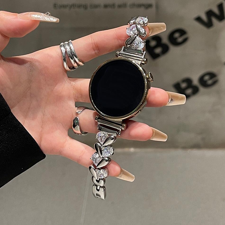 

20/22MM Band For Samsung Galaxy Watch 6 4 Classic 5 Pro Luxury Diamond Zircon Love Metal Strap For Amazfit Bip/GTS Huawei GT2 3 20MM