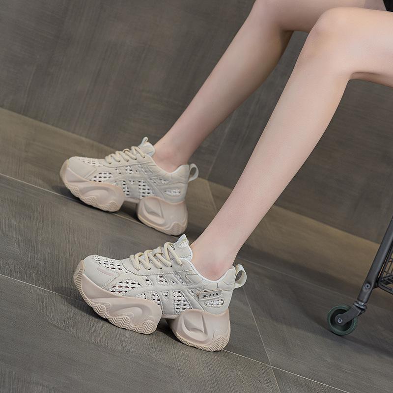Dad Shoes Woven Through Net Women's Shoes Summer Thick Sole Inner Height Increase Explosive Version Casual Fashion Versatile Women's Shoes