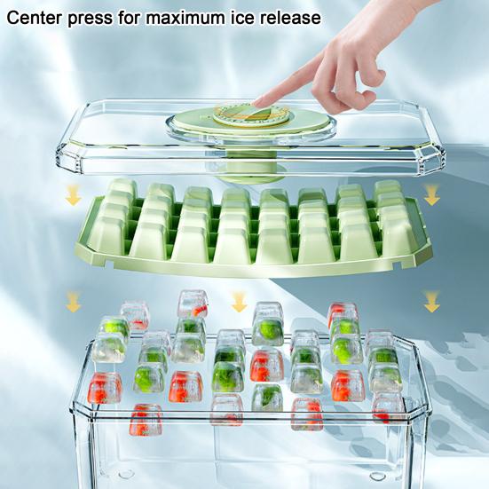 Ice Cube Mold Tray with Lid Bin Ice Scoop 32 Cavity Ice Cube Maker for Freezer Easy Release DIY Ice Cube Tray for Whiskey Cocktail Coffee