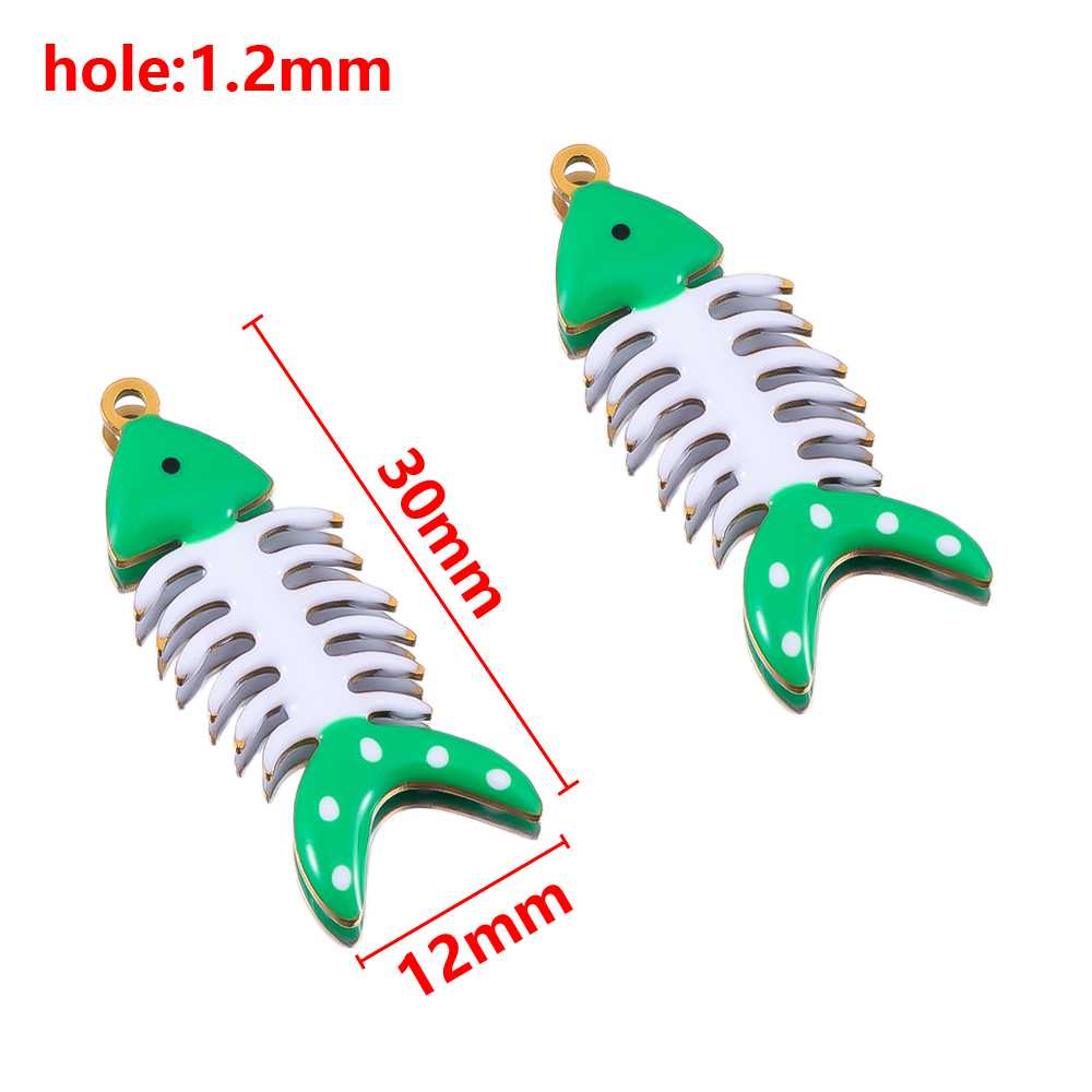 2pcs Stainless Steel Cute Enamel Stripe Fish Color Fish Tail Charms Animal Pendant Base for DIY Earring Necklace Jewelry Making