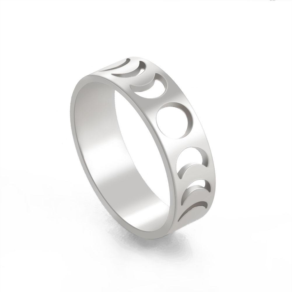 Minimalist Hollow Moon Phase Pattern Matching Couple Rings Closed Band