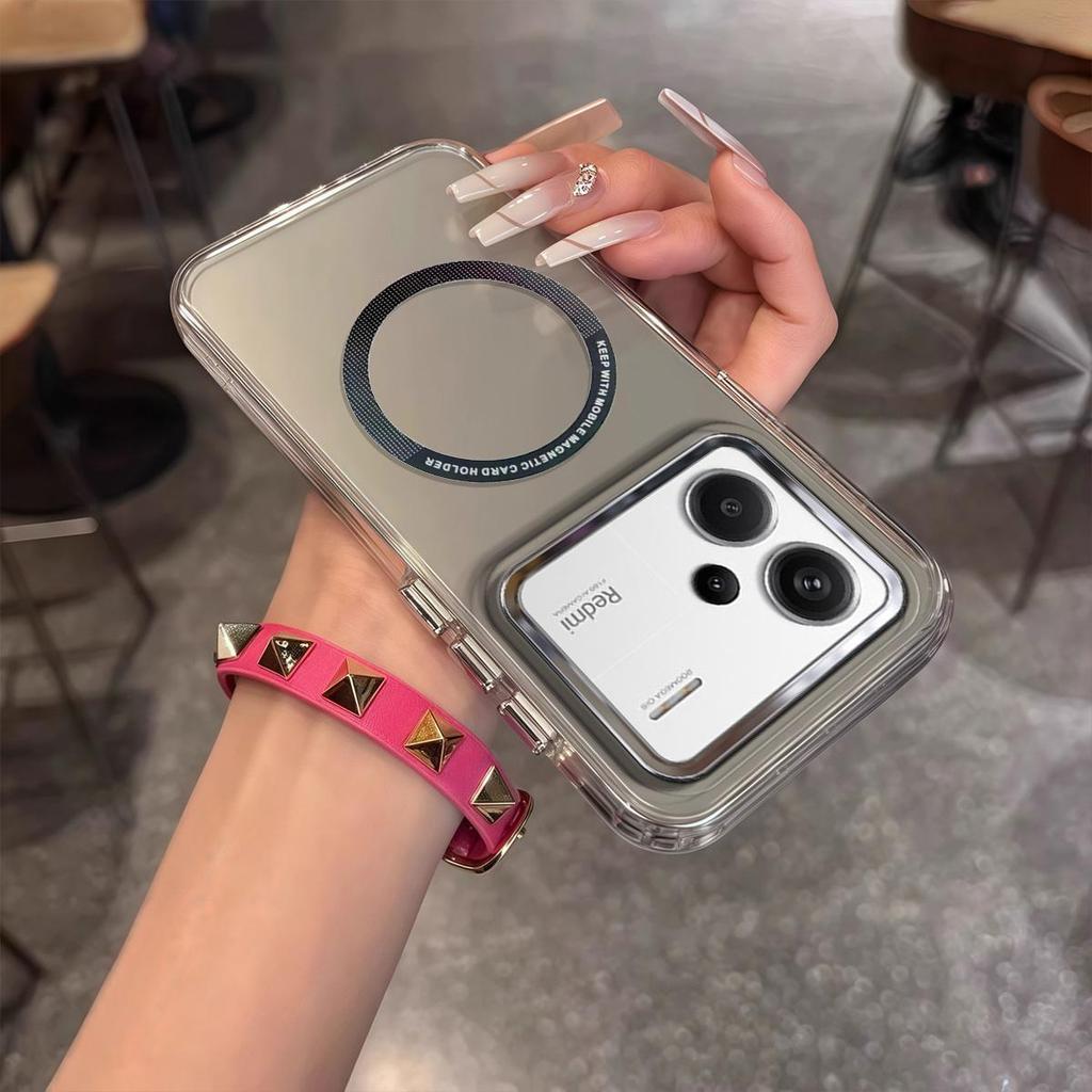 Case for Xiaomi Redmi Note 13 Pro+ 5G Minimal Semi-Transparent Magnetic Casing Raised Electroplated Lens Bezel Anti-Slip Drop Resistant