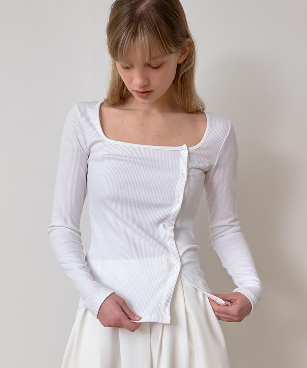 Laminez Square Open Button T-Shirt - Ivory Ivory/Free