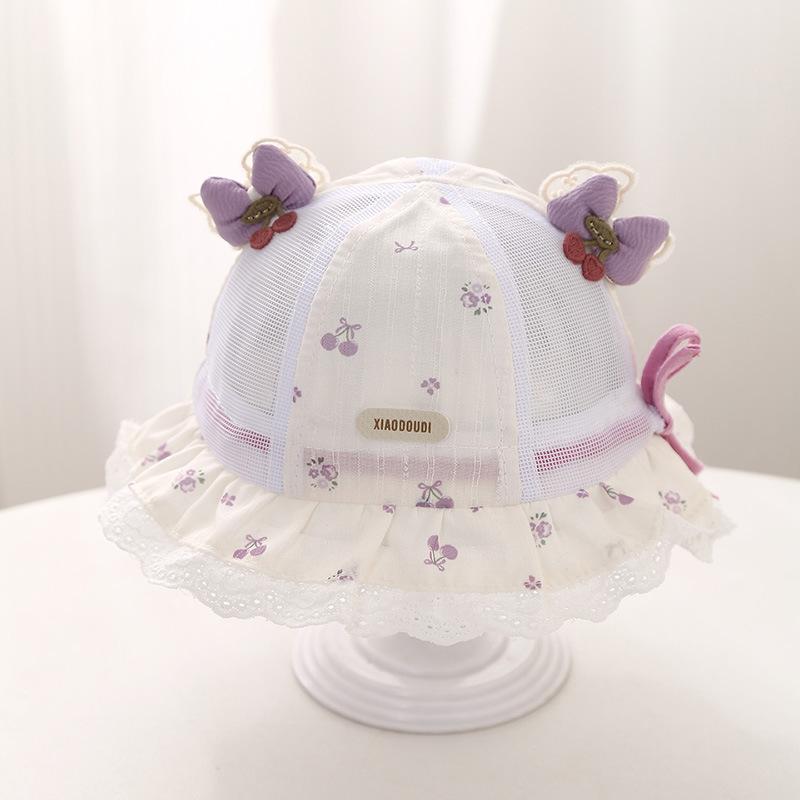 Baby Girl Summer Sun Hat With Lace Bow Adjustable Mesh Breathable Princess Visor Cap For Toddler Outdoor Protection
