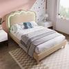 Assembling Bed Frame Strong Carrying Capacity Indoor with Adjustable Headboard LED Light Wave Shape Upholstery Girl Single Bedroom Furniture