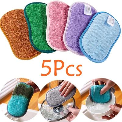 5 Pcs Kitchen Cleaning Sponge for Dish Non-Scratch Microfiber Sponge Scrubber Kitchen Home Cleaning Pot Pan Dish Washer Sponge