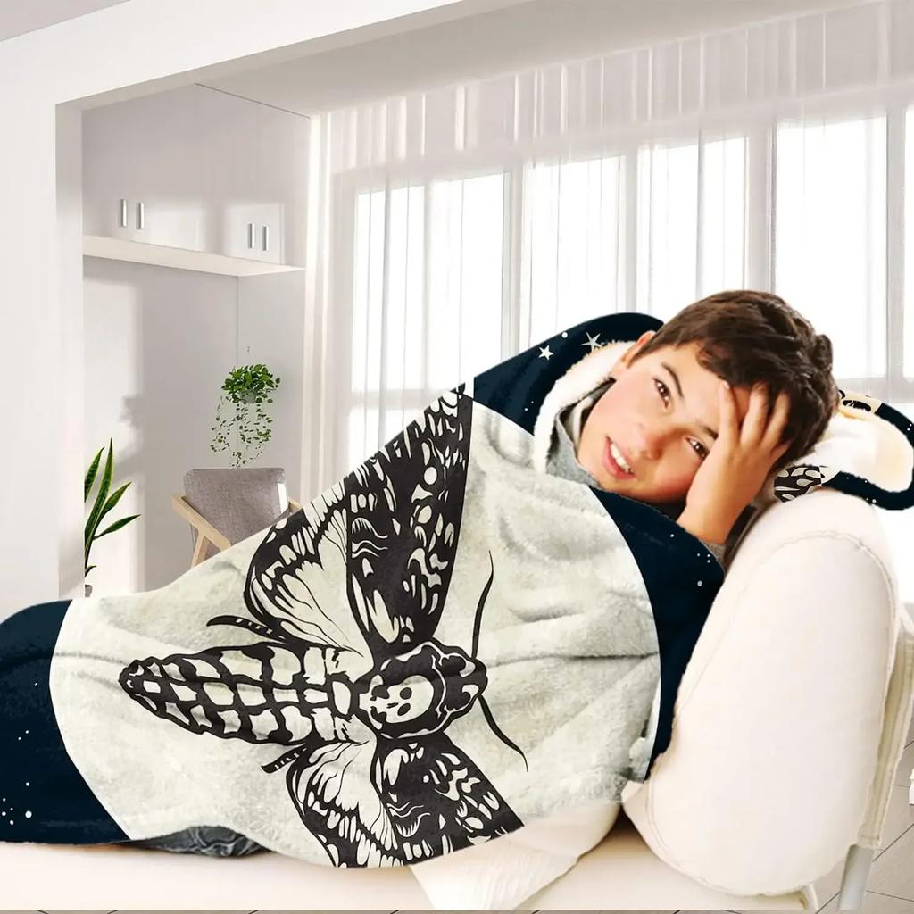 Black Skeleton Moth Cozy Flannel Blanket Animal Soft and Warm Lightweight Fleece Throw Blanket for Kids Boys Girls 30 ×