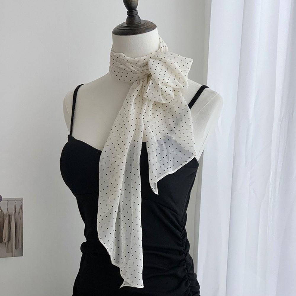 Fashion Headband Polka Dot Scarf Chiffon Multifunction Elegant Ribbon Polka Dots Thin Head Scarf Women