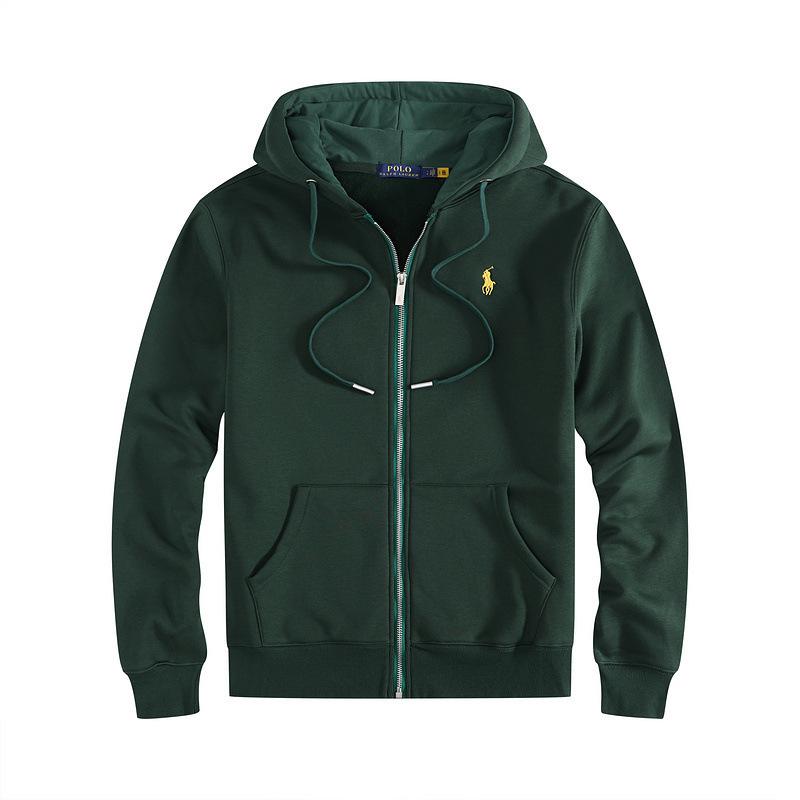 Men's Embroidered Polo Horse Zipper Hoodie - Spring/Autumn Solid Color Plus Size Cardigan
