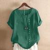 Woman Tops Round Neck Short Sleeves Solid Color Pullover Breathable Casual Wear Oversize Summer Loose Cotton Linen Leisure Shirt Women Clothes