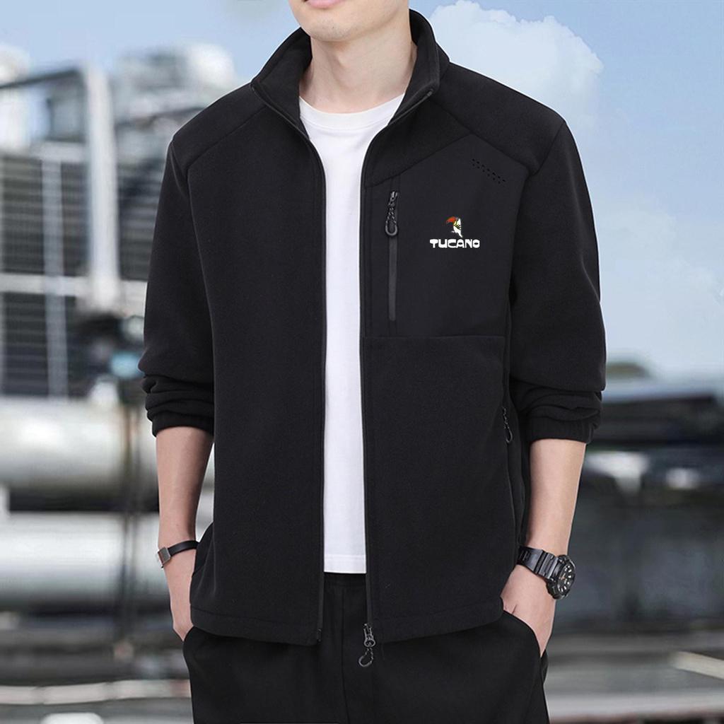 Woodpecker Men's Thickened Fleece Hoodie Jacket - Warm Stand Collar for Autumn/Winter Outdoor Sports