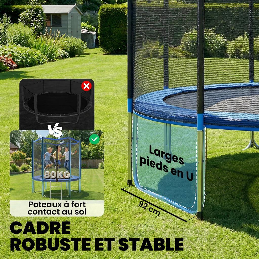 Outdoor Trampoline for Children and Adults, 80 kg Load, 36 Springs, 183 cm, Blue