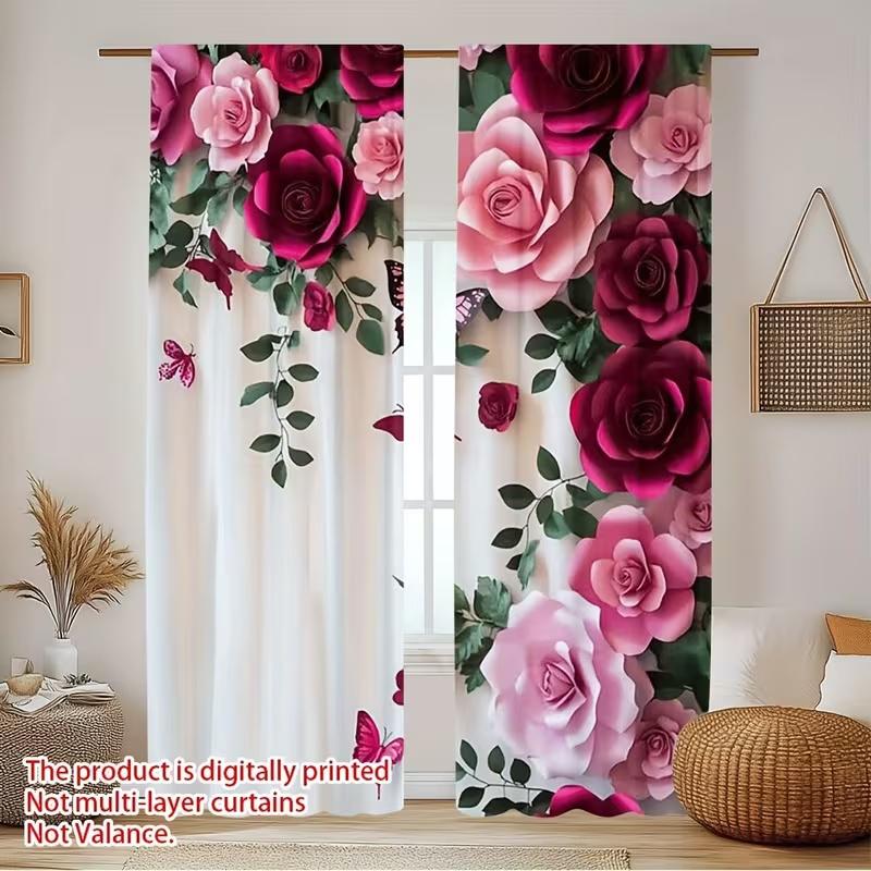 2 Pcs Rose Print Curtains,suitable for Bedroom,living Room Kitchen Decoration,home Decoration,window Decoration