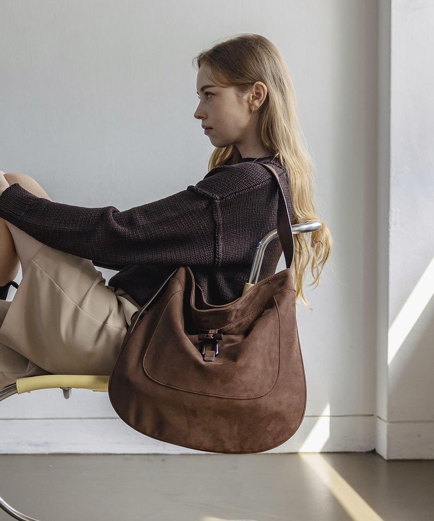 Moiqui Lune Suede Hobo Bag Dk Brown