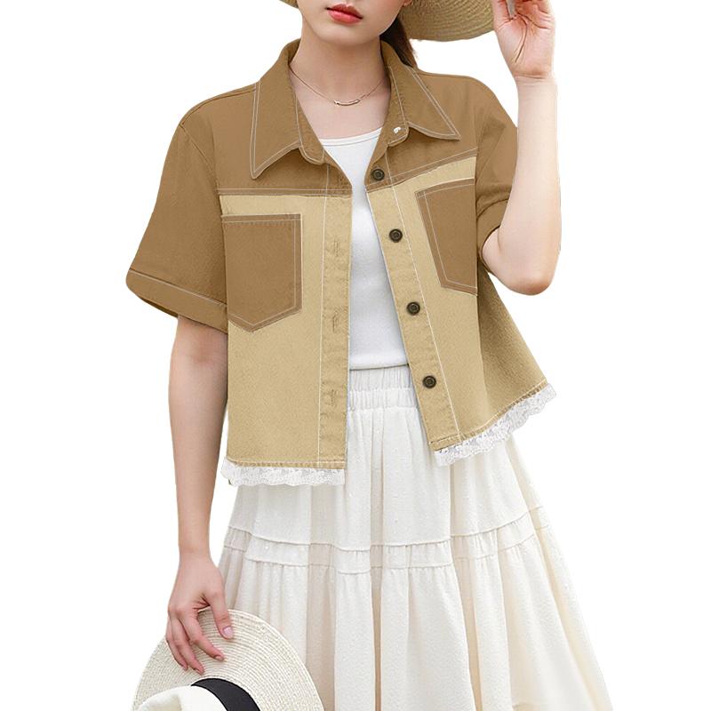 

ZANZEA Женская летняя повседневная блузка с отложным воротником и коротким рукавом 5XL хаки