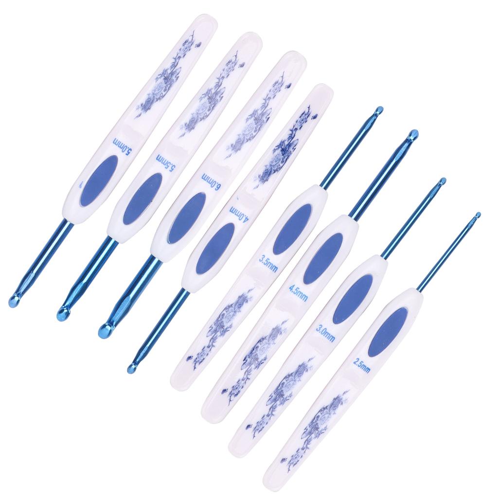 Crochet Hooks 8 Pcs Soft NonSlip Good Grip Knitting Needles Set with   for Weaving Home Use(Blue and White Porcelain Pack of 8 )